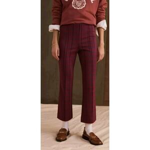 Maeve by Anthropologie The Margot Kick Flare Cropped Pants Small Red/Blue Plaid